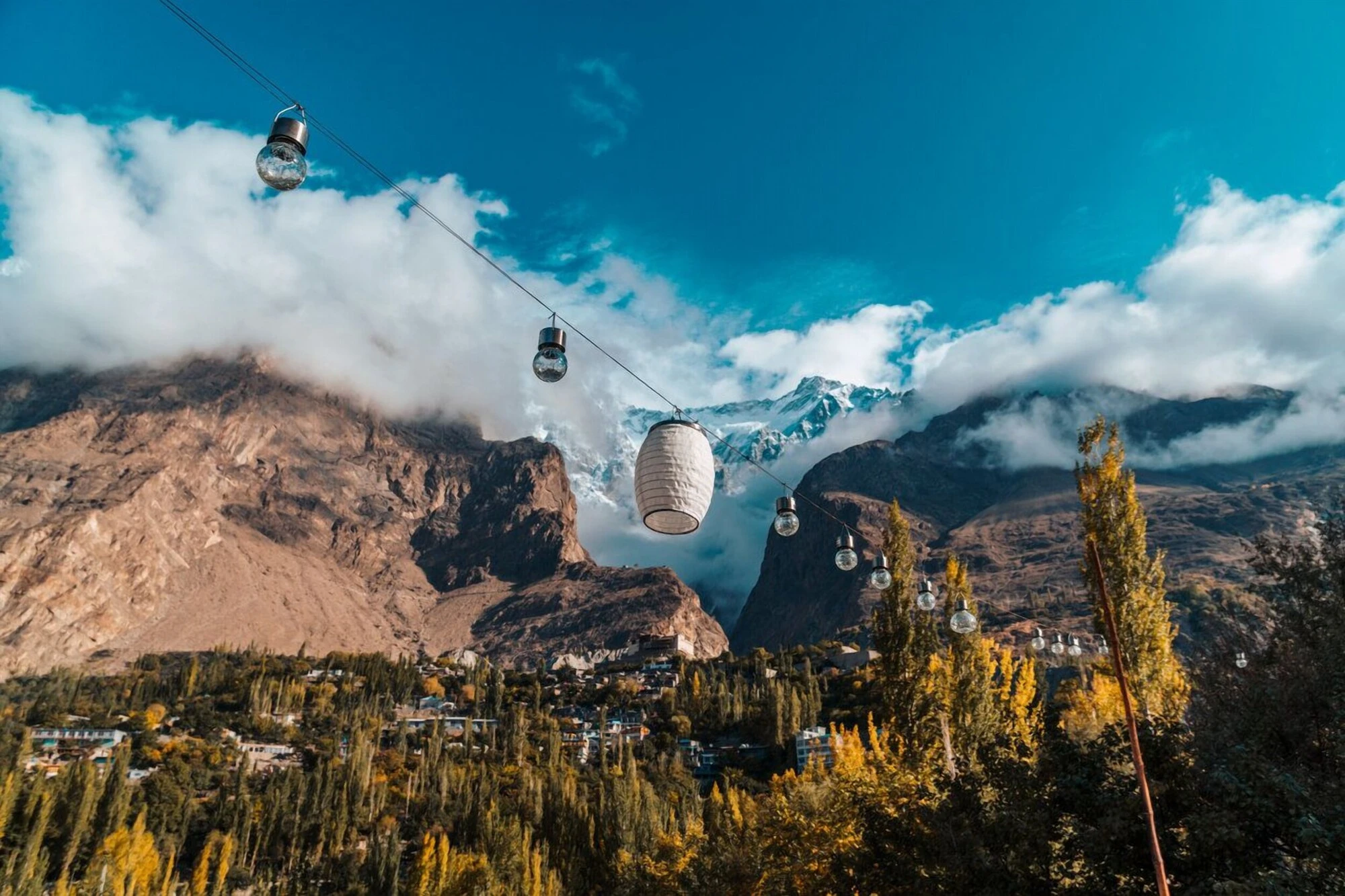Hunza mountain lake and snow-capped peaks